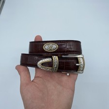 Brighton Belt Size 30 Brown Croc Embossed Leather Silver Gold Hardware Vintage