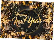  Happy New Year Banner Black Wood Firework New Years Eve Party Backdrop 7x5ft