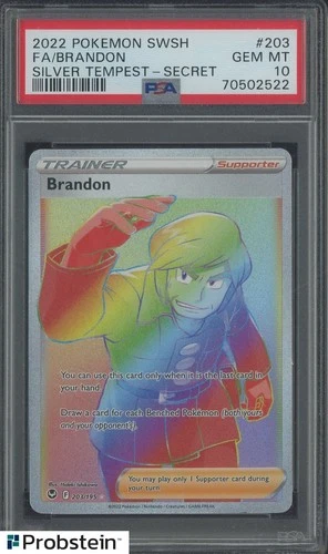 2022 Pokemon SWSH Silver Tempest Secret #203 FA Brandon PSA 10 GEM MINT