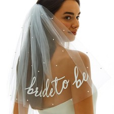 Bride to Be Veil for Bachelorette Party, White Pearl Veil Bride To Be Headban...