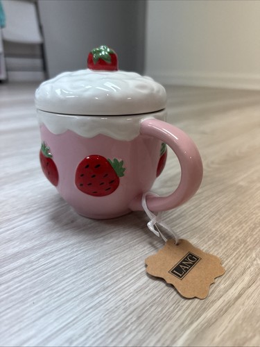 Fresa rosa con tapa de cerámica crema café/té pintada a mano por LANG - Imagen 4 de 8