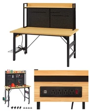 Workbench with Pegboard 2000lbs Capacity Rolling Workbench with AC/USB Outlet