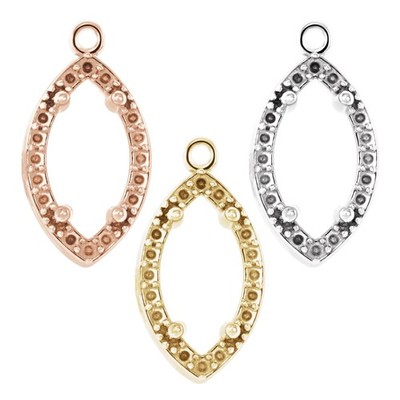 14K 18K Gold, Platinum & Silver 8x4 mm Marquise 4-Prong Halo-Style Dangle