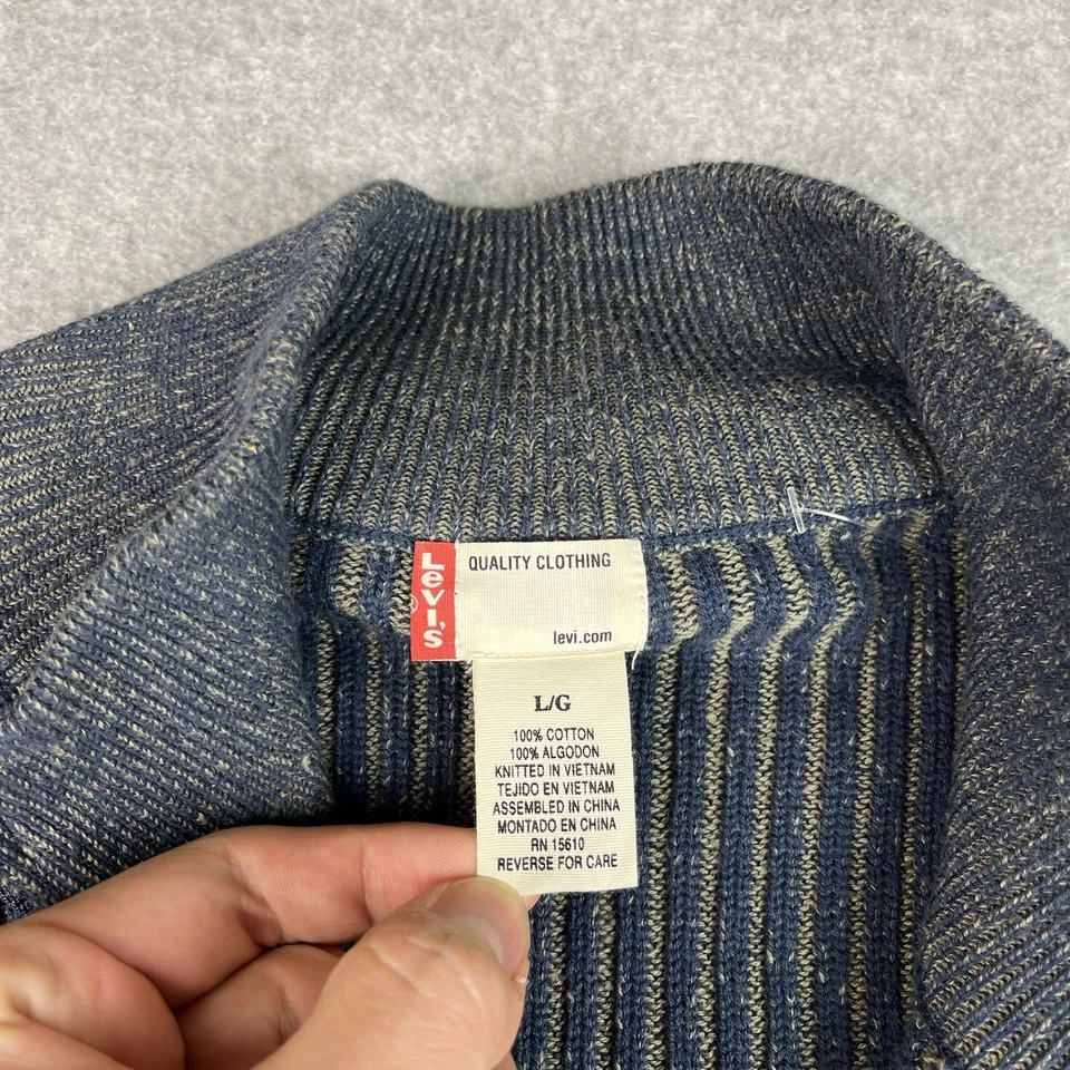 Suéter De Colección Levi's Rojo Pestaña 1/4 Cremallera Para Hombres Grande Acanalado Tejido Azul Verde Melange Foto 3 de 4