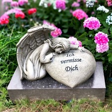 Engel Gedenkstein Grabherz Grabschmuck Grabdekoration  - Ich vermisse Dich -