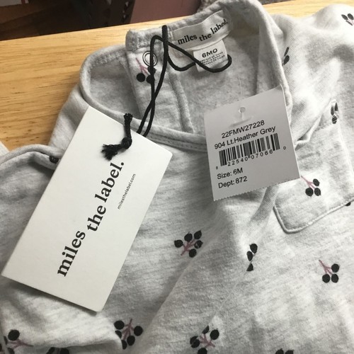 Miles the Label Winterberry Print Stretch Organic Cotton Fleece Romper Light Hea - Picture 4 of 4