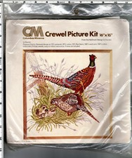 "Pheasant Family"  1977 Columbia-Minerva CM Crewel Picture Kit  7923 SEALED