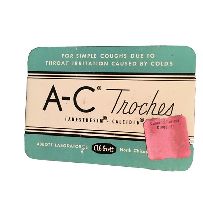 Troche Containers Vtg Abbott Laboratories Empty A-C troches lozenges remedy for cough Tin ...