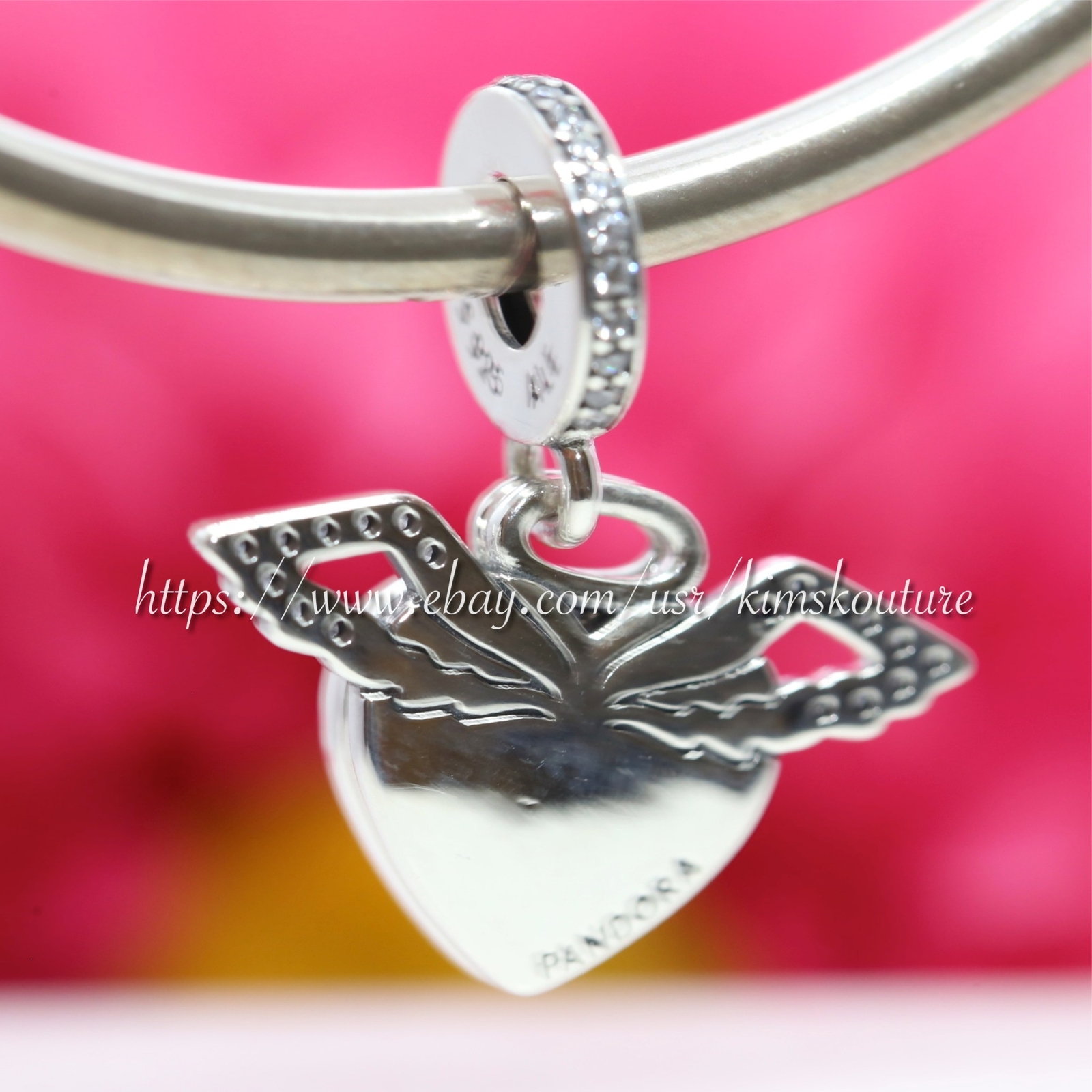 Authentic Sterling Silver Heart and Angel Wings Charm 798485C01 | eBay