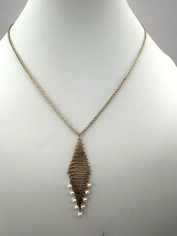 Tiffany & Co. Juego de collar y pendientes colgantes de perlas de malla 19" L ¡OFERTA!  #Sb2123 Foto 3 de 4