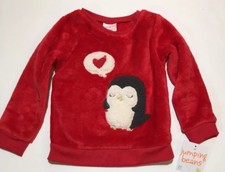 Jumping Beans Girls Red Soft Fake Fur Penguin Sweatshirt - Size 2T- NEW