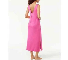 Joyspun Women's Sleeveless V-neck Side Slits Hem Midi Sleep Chemise Regular/Plus