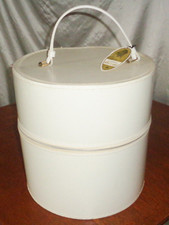 Miner Wig Hat Box White Vinyl Carrier Swiet Zipper 1960s luggage, Vintage MCM