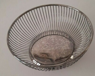  Silver Plate 8'' Round Wire Basket Bowl Bread Fruit Table Serving Made in Italy