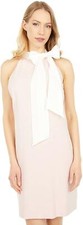 Vince Camuto 277153 Women Signature Stretch Crepe Bow Neck Shift, Blush/White, 6