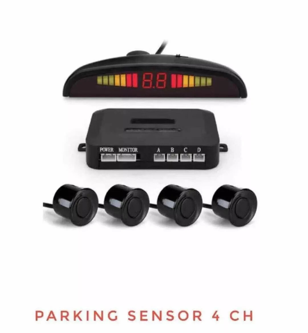 KIT 4 SENSORI DI PARCHEGGIO CON DISPLAY LED + SUONO COLORE NERO