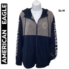 American Eagle Hoodie Women s M Navy Gray Full Zip Zip Pockets 1-of-a-kind
