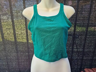 Victoria's Secret PINK Women's Girl's Cropped Rib Green Tank Top- Size Medium