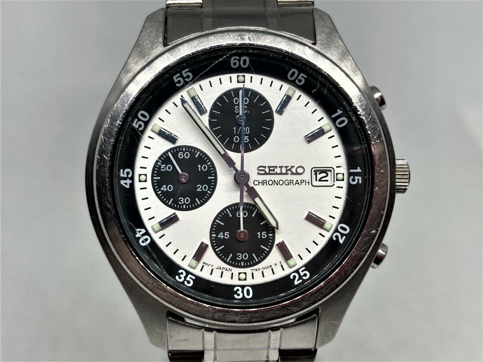 Rare! Auth SEIKO Chronograph Men's Wristwatch Watch Panda Dial SND219  7T92-0CC0 | eBay