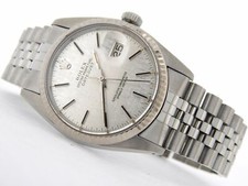 Mens Rolex Datejust Stainless Steel 18K White Gold Watch Silver Linen Dial 16014 2