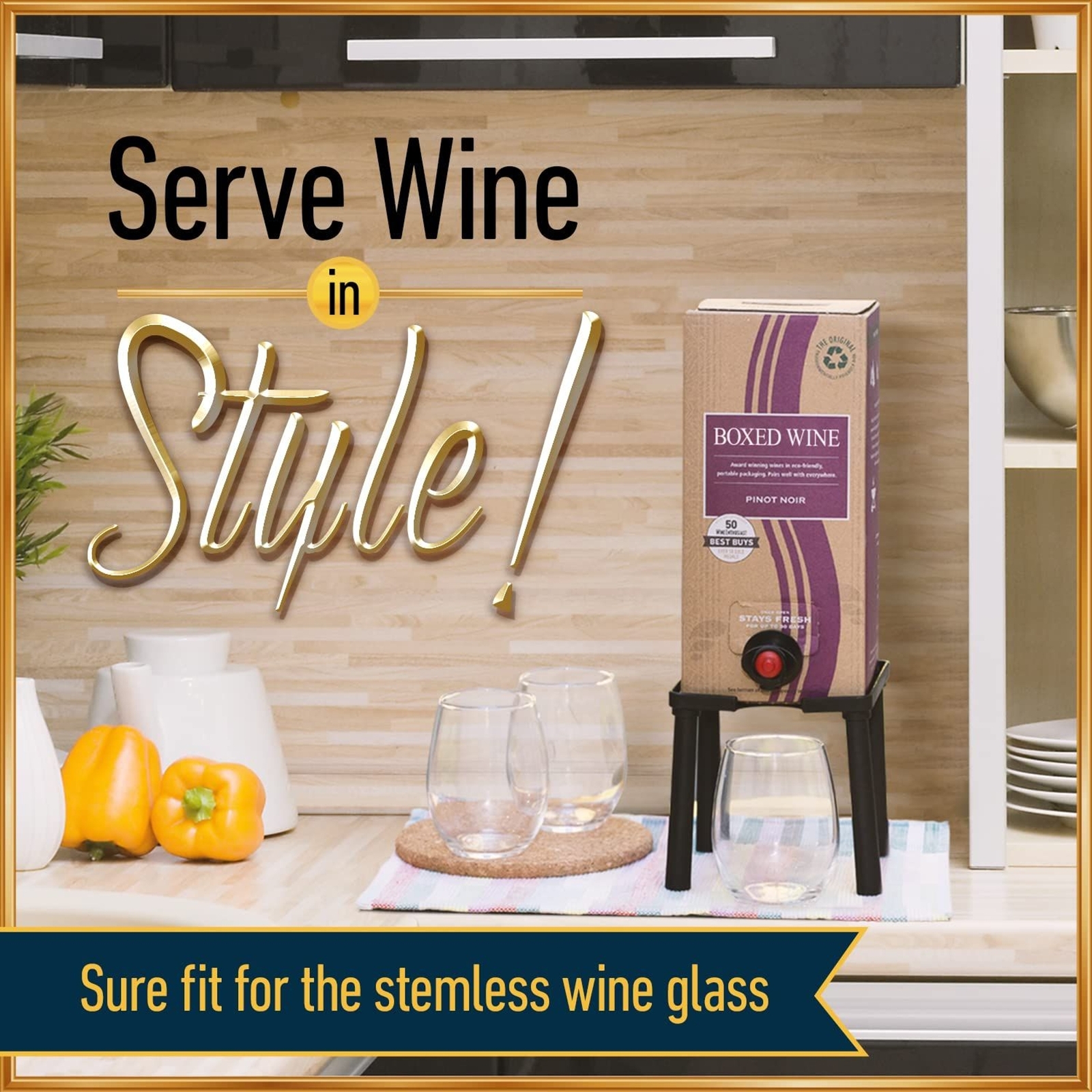Wine Box Stand Drink Dispenser for One-Hand Pouring, Fits 3L Boxed Wine, 5.5 In