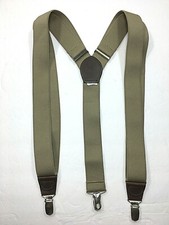Vintage Beige  Brown Leather Suspenders with Silver Clasp 1.25" Wide