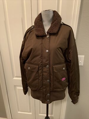 Vans x Curren x Knost Women's Full Zipper Bomber Jacket Demitasse Brown Sz XL
