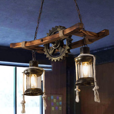 Wooden Pendant Light Vintage Oak Hanging Lamp Dining Table Dining Room Pendant Lamp Ind