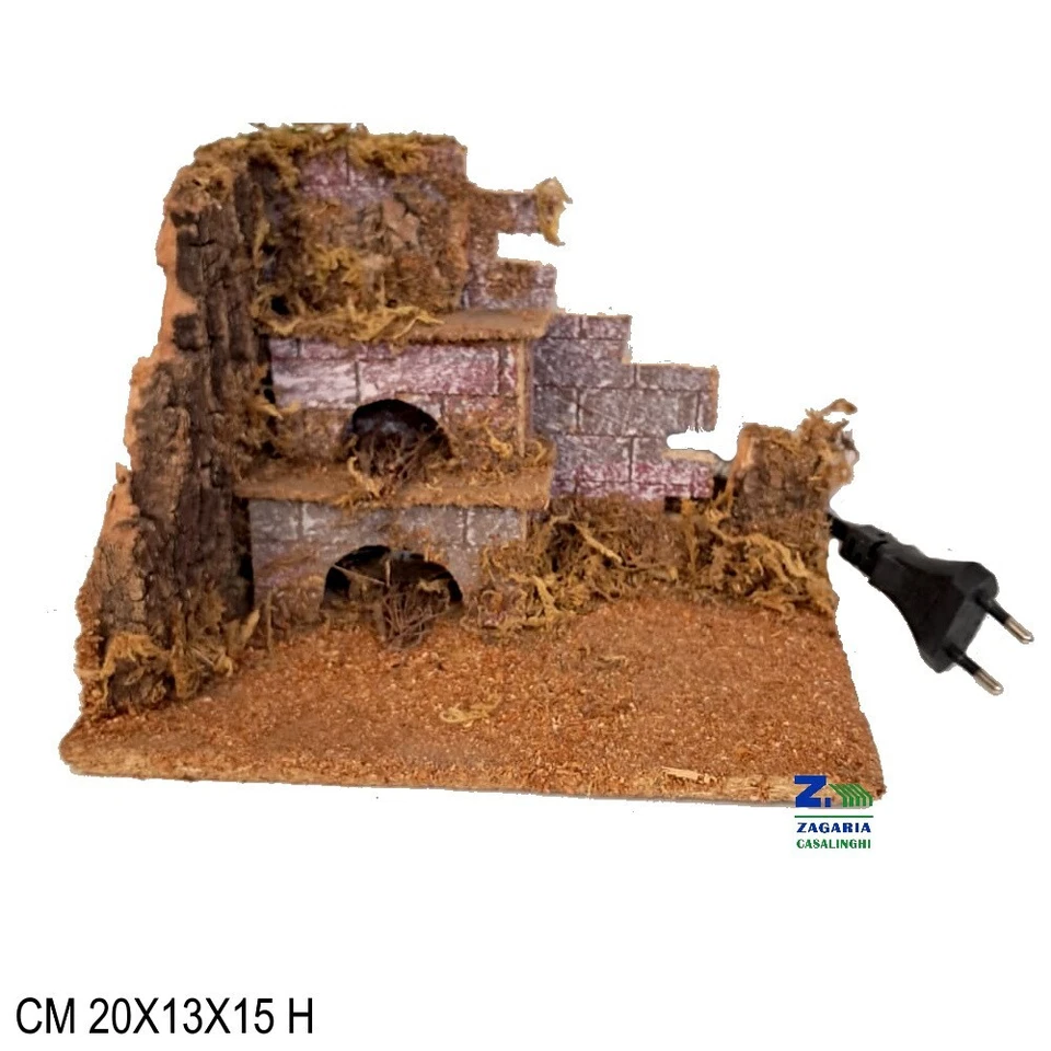 ZAGARIA CASALINGHI FORNO A LEGNA CON LAMPADA EFFETTO FUOCO ACCESSORIO PER PRESEPE NATALIZIO 62228