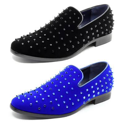 New MetroCharm Men’s Blue Velvet Spike Loafers Dress Tuxedo Shoes Size 10.5 MetroCharm Mens Royal Blue Velvet Spike Loafers Tuxedo Dress  main image 2