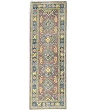 Handmade Kazak Tribal Geometric Wool Runner Rug Muted Colors Bathroom 2X6 ft