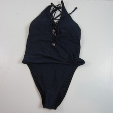 aerie women's blue one piece swimsuit halter lace up front