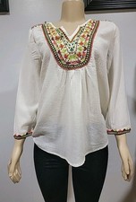 Velvet by Graham & Spencer Women's Top Beaded Embroidered Peasant bohemian #C