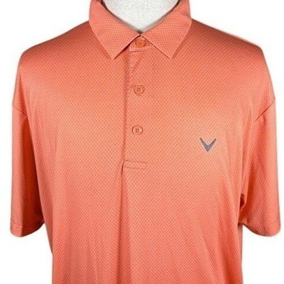 Callaway Mens XL Orange Geometric Micro Print Short Sleeve Golf Polo Shirt
