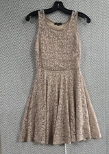 Soprano Beige Floral Lace Short Fit & Flare Dress Lined S Prairie Boho