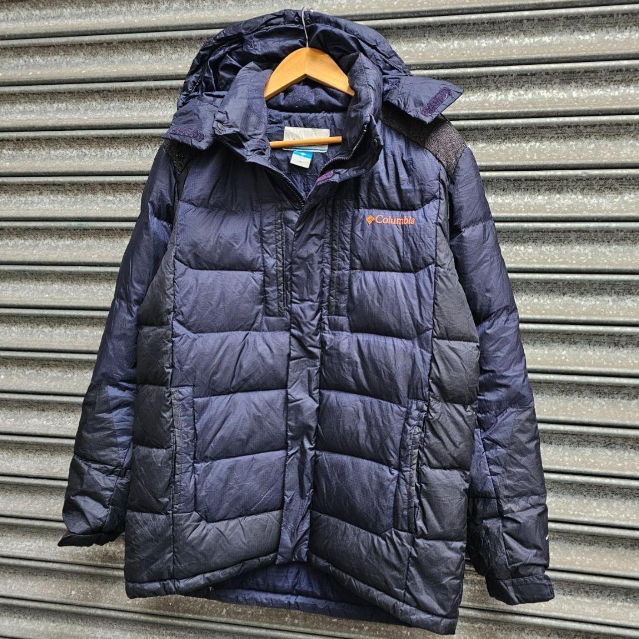 Columbia Men’s Down Puffer Jacket Navy Hooded Size M Outdoor Hiking Trail Coat thumbnail 2