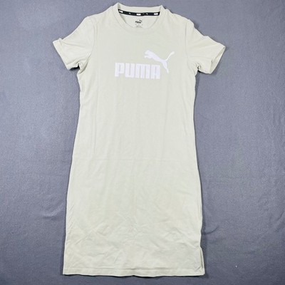 Puma Logo T-Shirt Dress Beige Bodycon Style Women's Size Medium Casual Stretchy
