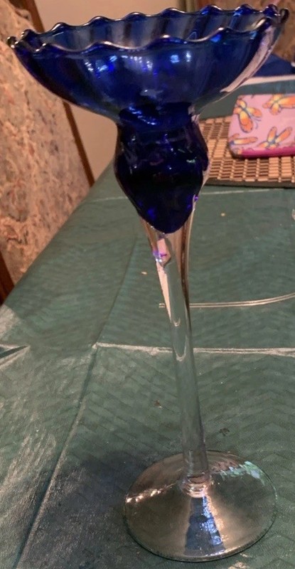 Vintage Beautiful 9’ Cobalt Blue Glass Candleholder