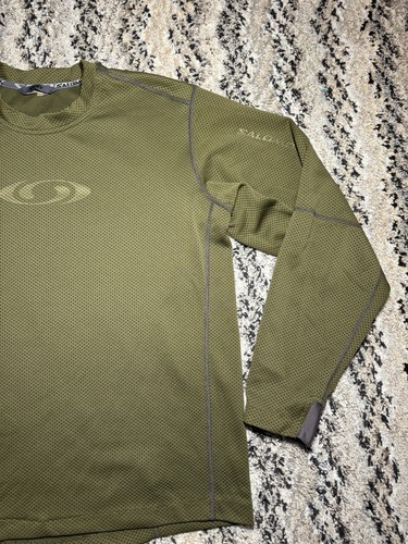 Salmon Shirt Mens XL Army Green Olive Motomesh Thermal Y2K Long Sleeve Gorpcore - Picture 2 of 7