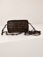 Womens Brown Beaded Crossbody Mini Shoulder B...