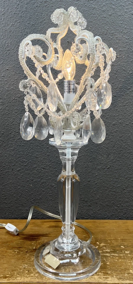 Tadpoles Vintage Style Chandelier Table Lamp Beaded Faux Crystals Clear Lucite - Image 2 of 4