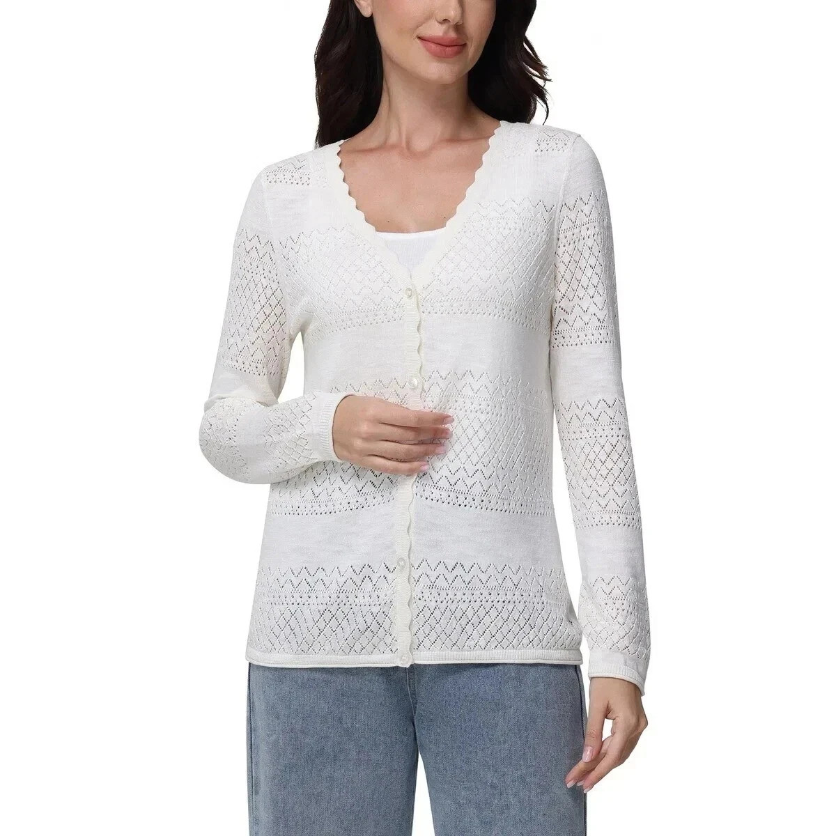 Frye Women's Pointelle Cardigan, Ivory, Size M