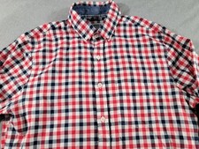Express Fitted Mens Small Gingham Check L/S Button-Up Shirt Blue Red White