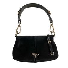 AUTHENTIC PRADA BLACK SUEDE SCAMOSCIATO SHOULDER BAG