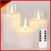 Flammenlose Kerzen Led Stumpenkerzen Weiß Echtes Wachs 3Er-Set Mit Fernbedienung