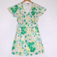 VTG Forever 21 Floral Belted Dress Size M Green Pink Cottagecore Soft Girl Y2K