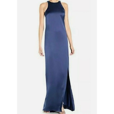 NWT Halston Heritage Long Dress Blue High Neck Strappy Back Formal gown Size L