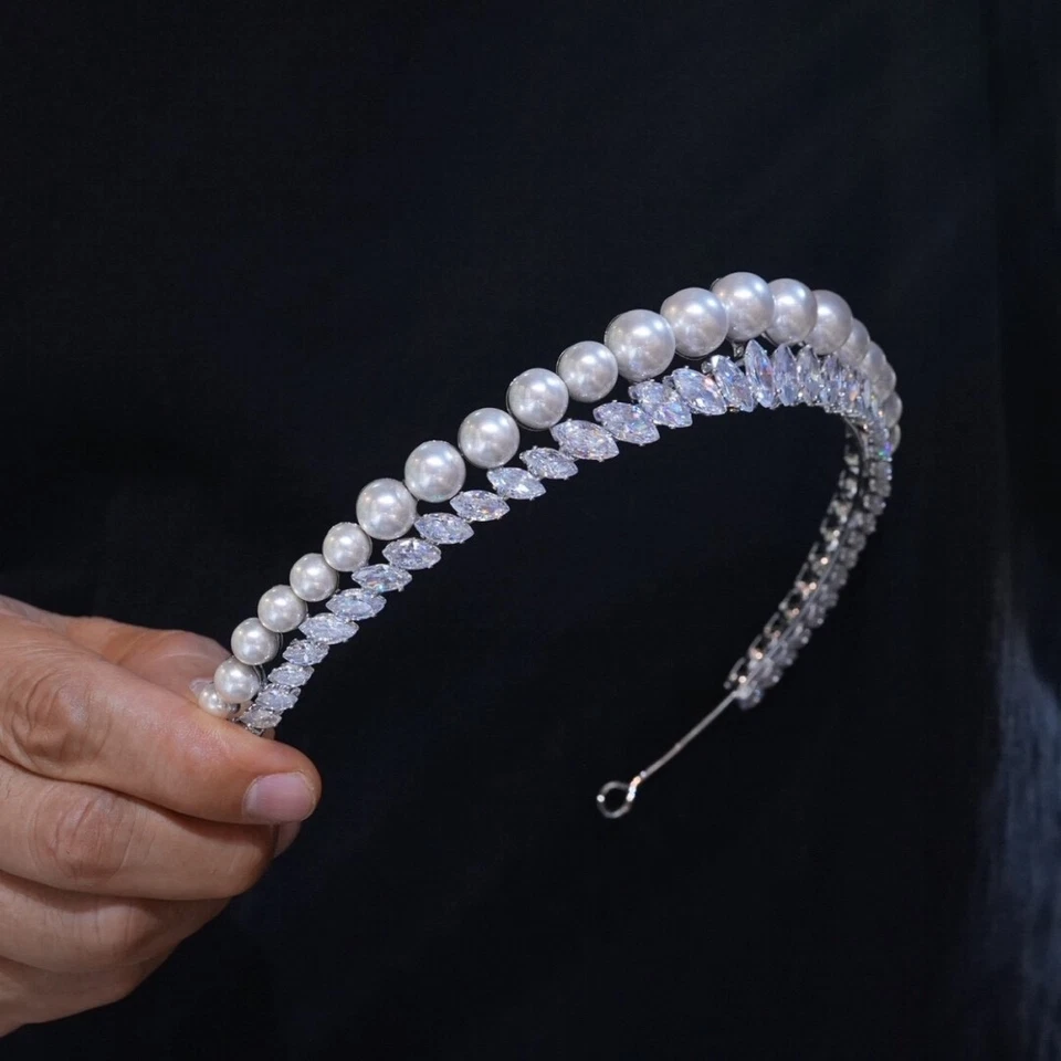 Nuevo Lindo Perlas Coreanas Boda Tiaras Headpices Brillantes Novias Accesorio para el Cabello Foto 3 de 4