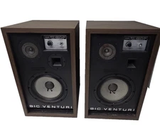BIC Venturi Formula 2 Speakers Pair Vintage 1970s 8" Woofer Walnut USA Tested