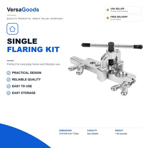 Single Flaring Kit, 7 Dies 3/16-5/8" for Copper Pipe & HVAC